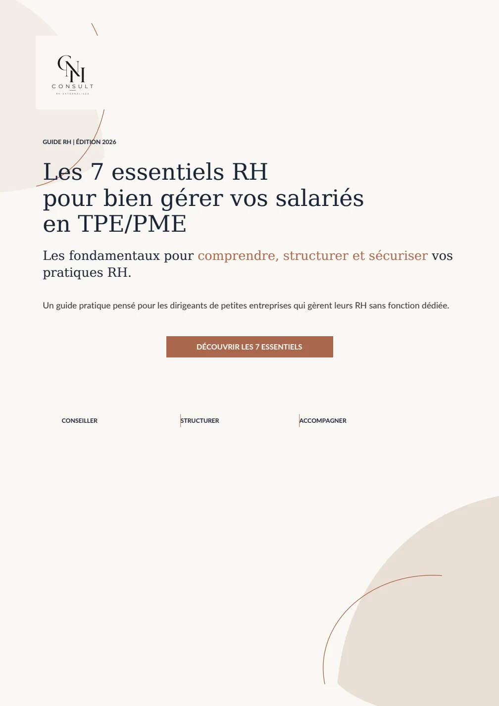 Couverture du guide « Les 7 essentiels RH pour bien gérer vos salariés en TPE/PME »